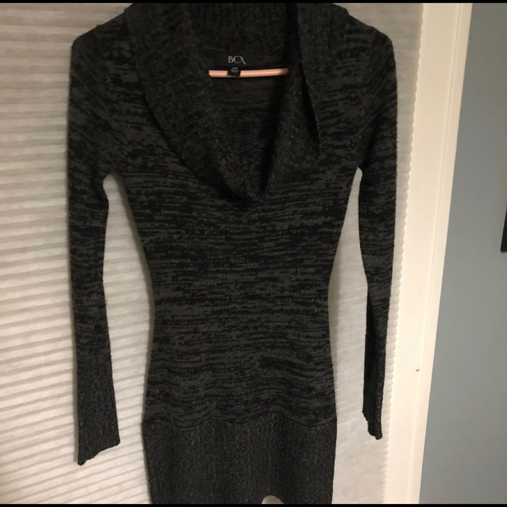 Grey Black Long Sleeve Scoop Neck Sweater Dress